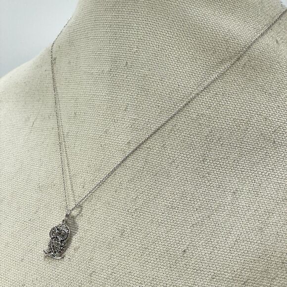 925 Sterling Silver Marcasite Rhinestone Owl Pendant Necklace Chain Nature Boho - Picture 5 of 8